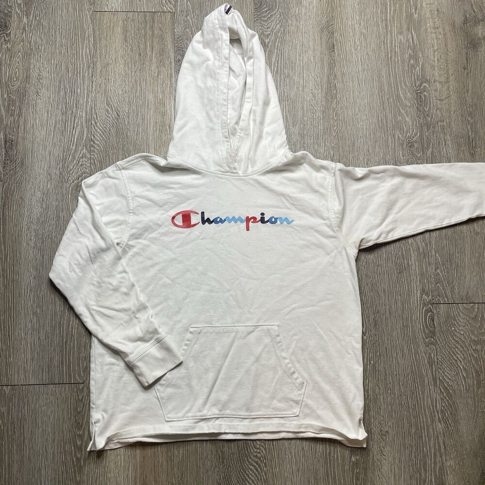Champion Hoodie Sweater Size (L) Sweatshirt White Colorful Spell Out